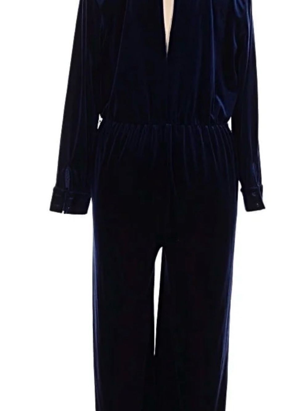 Eloquii Navy Velvet Long-Sleeve Jumpsuit
